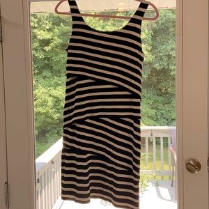 Loft Black and Tan stripe dress